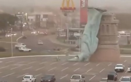 Güclü külək Braziliyadakı Azadlıq heykəlini aşırdı - Fotolar