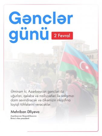 Vitse-prezident Mehriban Əliyeva Gənclər Gününü təbrik etdi Vitse-prezident Mehriban Əliyeva Gənclər Gününü təbrik etdi
