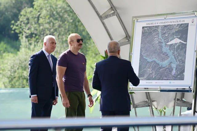 Prezident İlham Əliyev Laçında "Həkəriçay" su anbarının təməlini qoydu