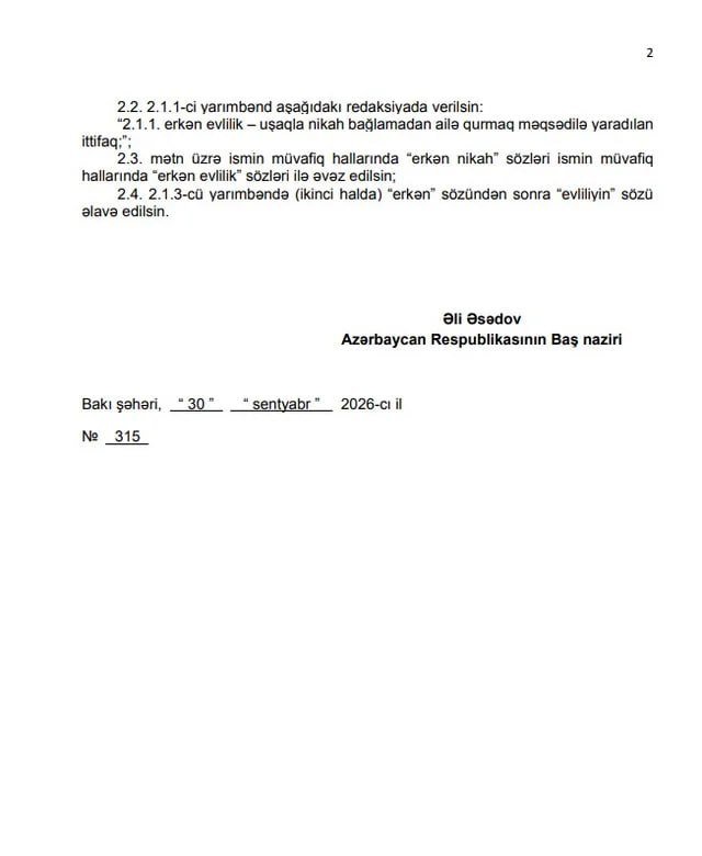 Nikahsız ailə quranlarla bağlı YENİLİK: Erkən evlilik anlayışı dəyişir Nikahsız ailə quranlarla bağlı YENİLİK: Erkən evlilik anlayışı dəyişir